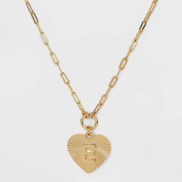 14k Gold Dipped 'e' Initial Diamond Cut Heart Pendant Necklace - A New Day Gold