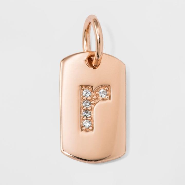 Sterling Silver Initial R Cubic Zirconia Pendant - A New Day Rose Gold, Rose Gold - R