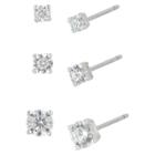 Distributed By Target Women's Sterling Silver Stud Earrings Set With 3 Pairs Of Round Cubic Zirconia -silver, Silver/white Crystal