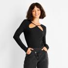 Women's Ribbed Cut Out Neck Bodysuit - Future Collective With Kahlana Barfield Brown Black Xxs