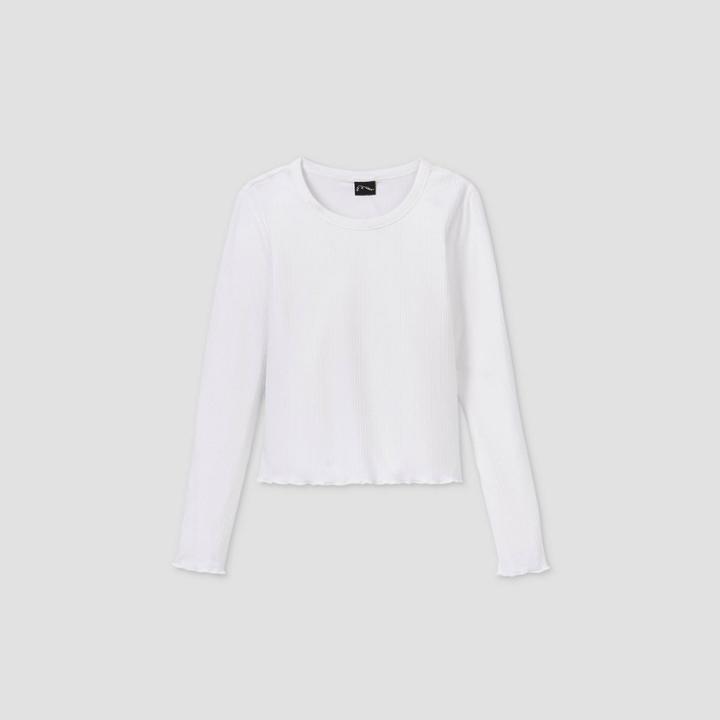Girls' Lettuce Edge Crew Neck Long Sleeve T-shirt - Art Class White