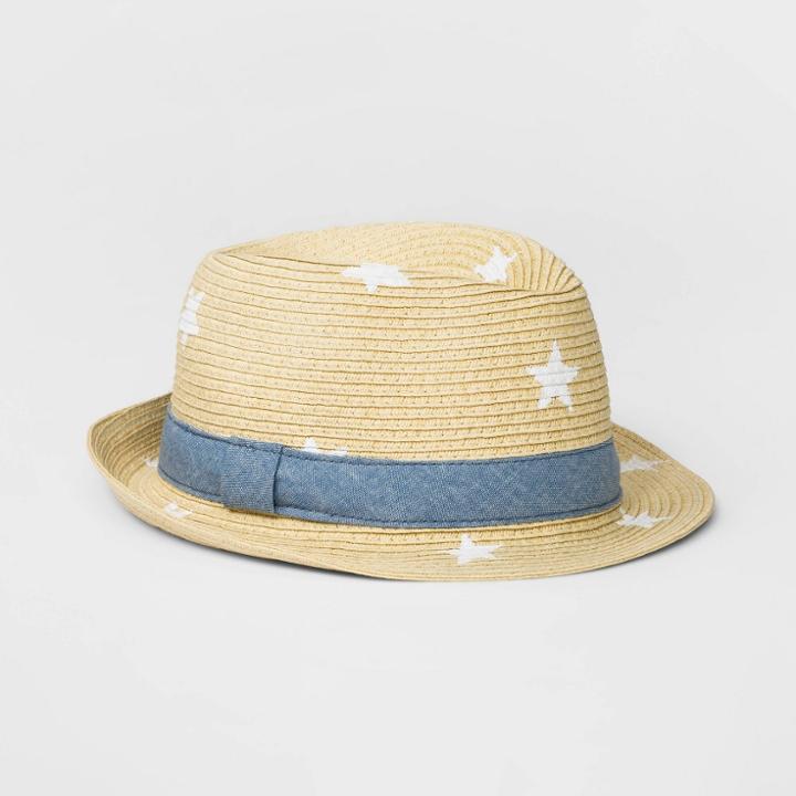 Girls' Printed Star Paper Straw Fedora - Cat & Jack Natural