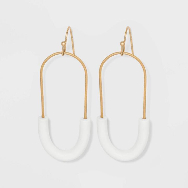 Sprayed U Shaped Tubular Drop Earrings - Universal Thread Ivory
