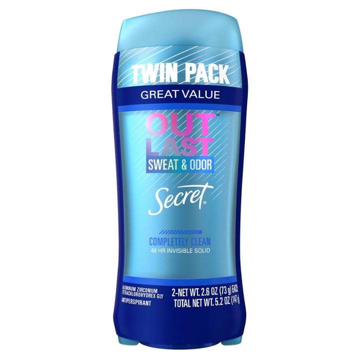 Secret Outlast Completely Clean Invisible Solid Antiperspirant & Deodorant Twin Pack