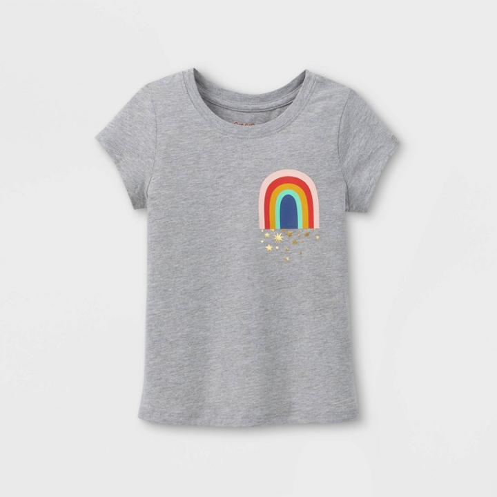 Toddler Girls' Sparkle Rainbow Short Sleeve Graphic T-shirt - Cat & Jack Heather Gray