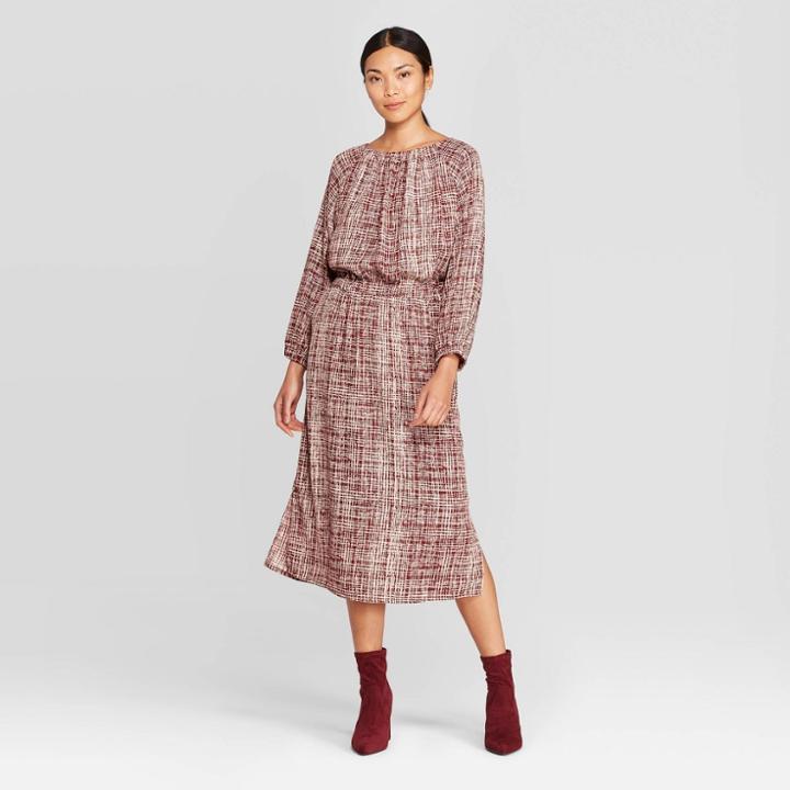 Women's Long Sleeve Crewneck Midi Dress - Prologue Red S, Women's,