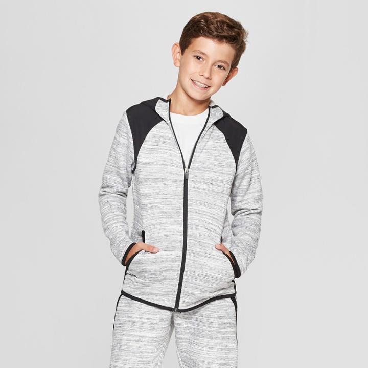 Boys' Premium Woven Pieced Fleece Full Zip Hoodie - C9 Champion Light Gray Heather