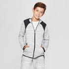 Boys' Premium Woven Pieced Fleece Full Zip Hoodie - C9 Champion Light Gray Heather