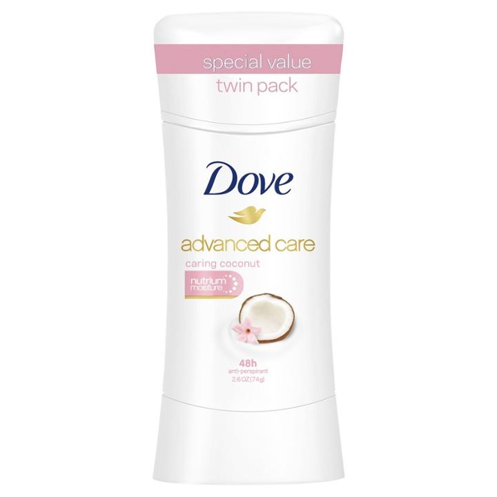 Dove Advanced Care Caring Coconut Antiperspirant 2.6 Oz, Twin Pack