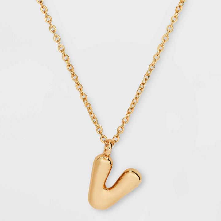 Puffy Initial Charm 'v' Pendant Necklace - Wild Fable Gold