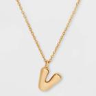Puffy Initial Charm 'v' Pendant Necklace - Wild Fable Gold