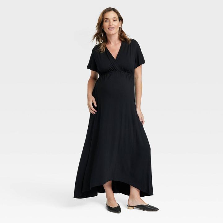 Flutter Short Sleeve Knit Maternity Dress - Isabel Maternity By Ingrid & Isabel Black