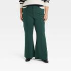 Women's Plus Size High-rise Slim Fit Retro Flare Pull-on Pants - A New Day Green