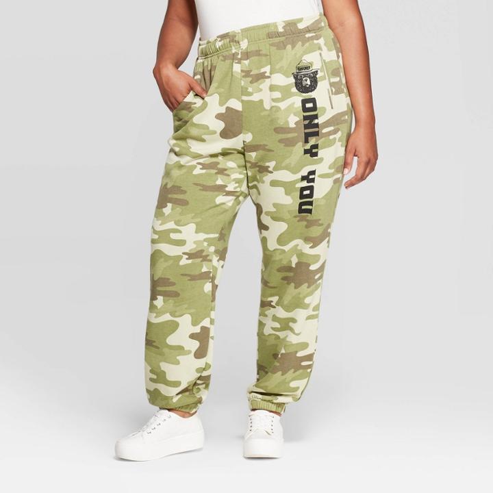Women's Smokey Bear Only You Camo Print Plus Size Jogger (juniors') - Olive