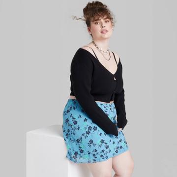 Women's Plus Size Chiffon Slip Mini Skirt - Wild Fable Light Blue Floral