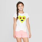 Girls' Short Sleeve Tie Front Emoji Flip Sequins T-shirt - Cat & Jack White