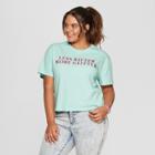 Women's Plus Size Short Sleeve Less Bitter More Glitter Cropped Graphic T-shirt - Mighty Fine (juniors') Mint Green