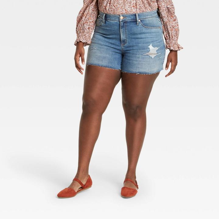 Women's Plus Size High-rise Slim Fit Jean Shorts - Universal Thread Medium Denim Wash 16w, Medium Blue Blue