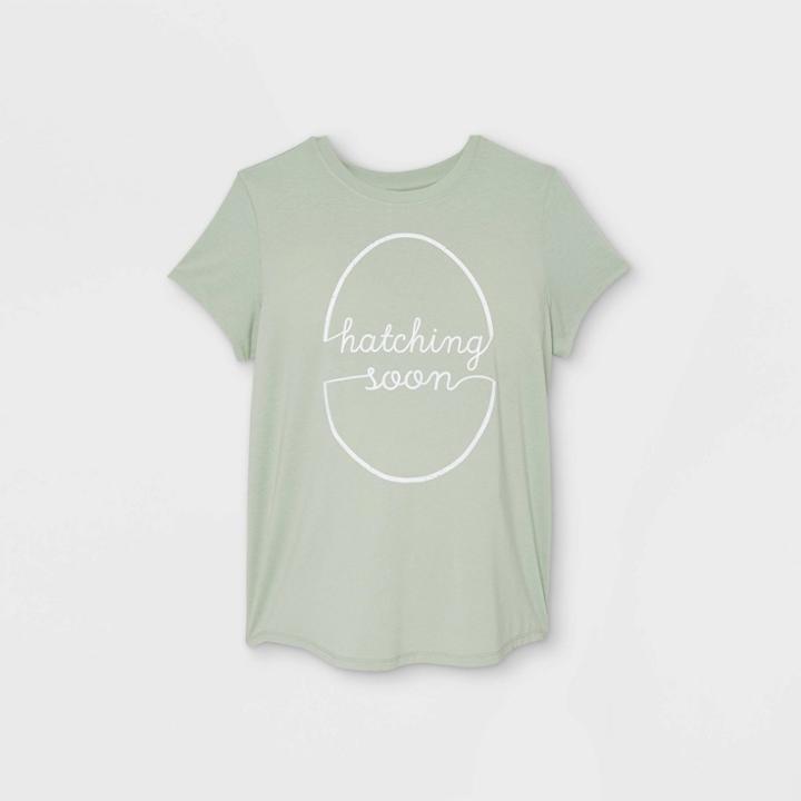 Maternity Short Sleeve Hatching Soon Easter Graphic T-shirt - Isabel Maternity By Ingrid & Isabel Green