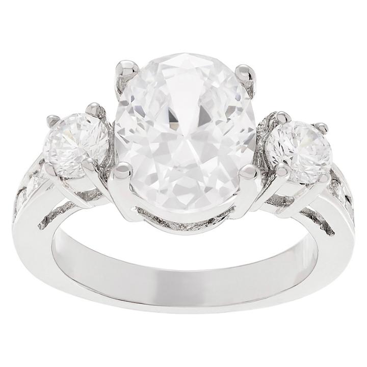 Journee Collection 1 1/3 Ct. T.w. Oval-cut Cz Prong Set Three-stone Engagement Ring In Brass - Silver,