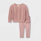 Grayson Collective Baby Girls' Cable Knit Cardigan & Leggings Set - Rose Pink