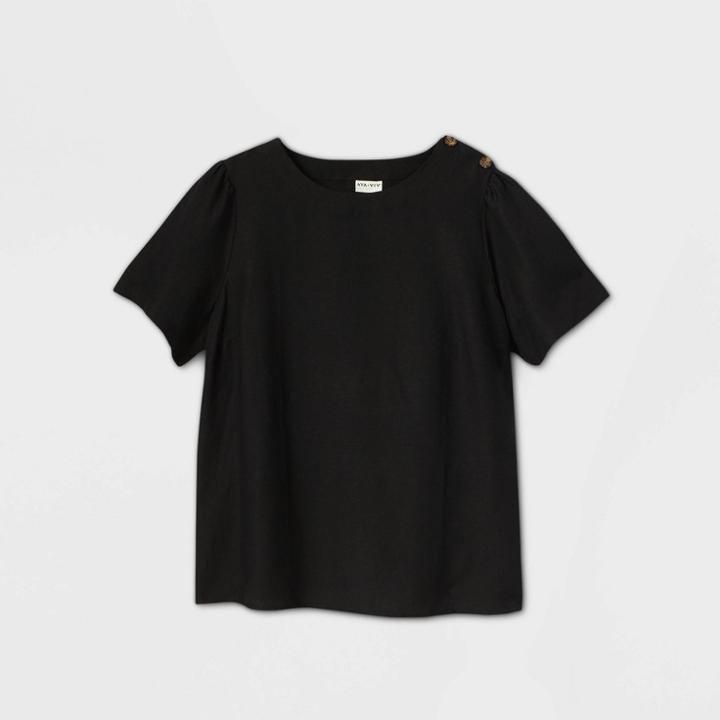 Women's Plus Size Short Sleeve Button Shirt - Ava & Viv Black X, Women's