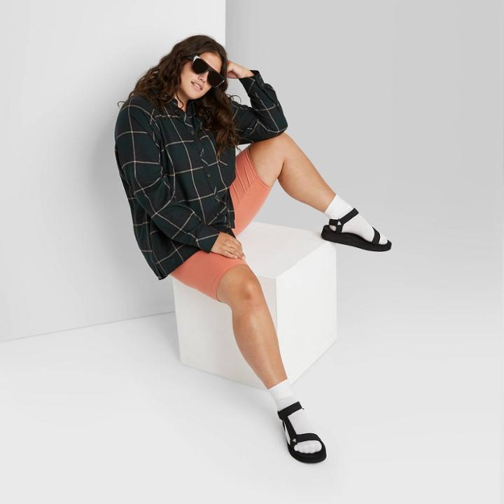 Women's Plus Size Plaid Long Sleeve Oversized Button-down Shirt - Wild Fable Green