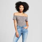 Women's Floral Short Sleeve Off The Shoulder Bardot Top - Mossimo Supply Co. Black
