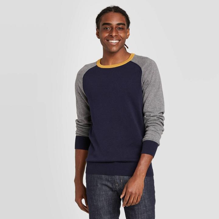 Men's Colorblock Regular Fit Crew Neck Sweater - Goodfellow & Co Navy