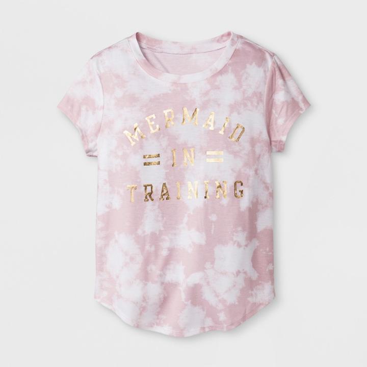 Grayson Social Girls' 'mermaid In Training' Tie-dye Short Sleeve T-shirt - Pink