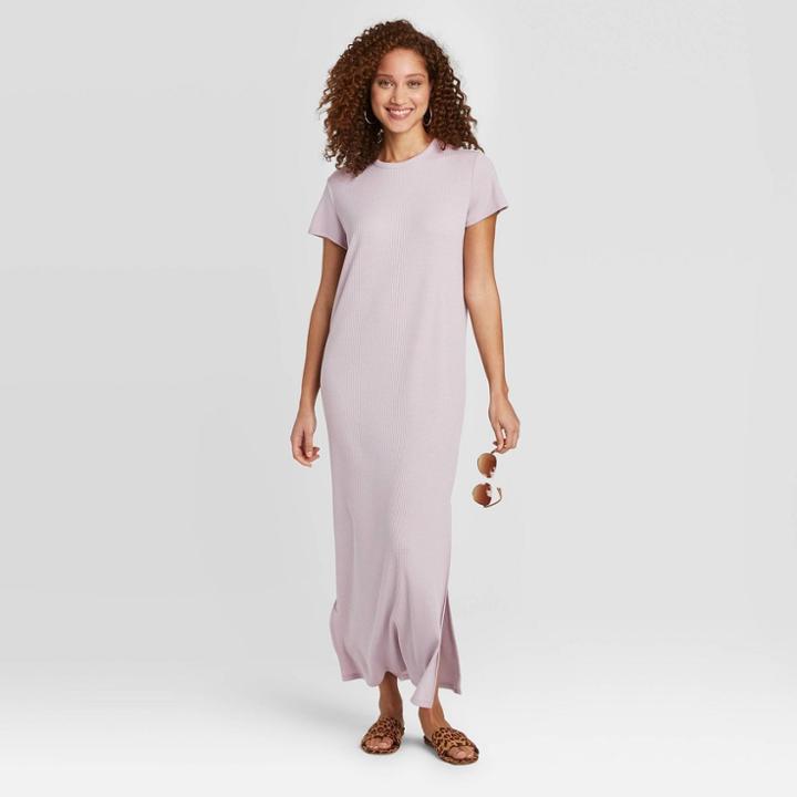 Women's Short Sleeve T-shirt Dress - A New Day Purple