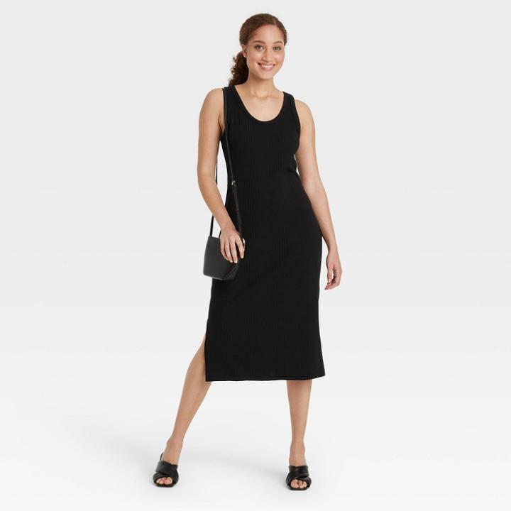 Women's Rib Knit Tank Dress - A New Day Black
