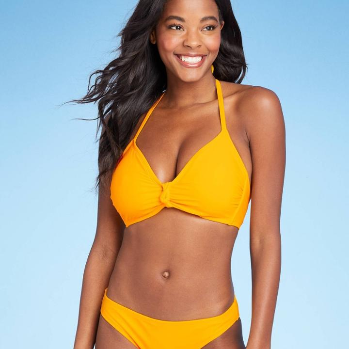 Juniors' Knot-front Bralette Bikini Top - Xhilaration Mango Orange D/dd Cup