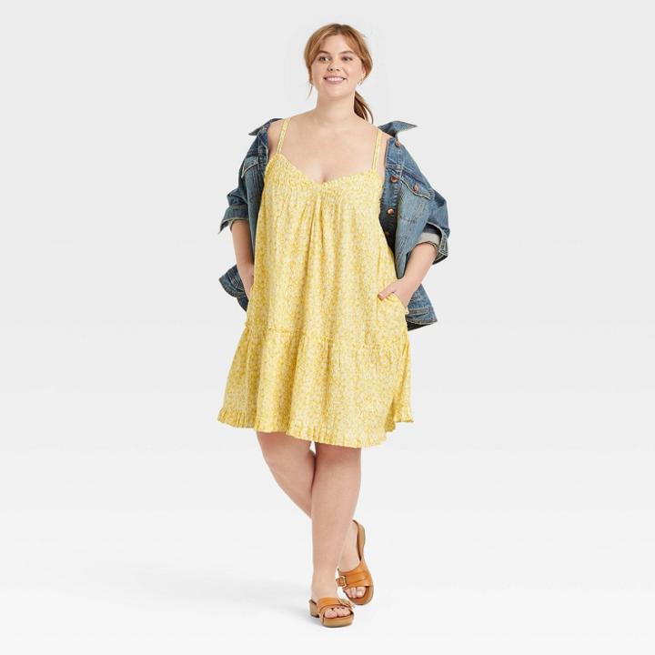 Women's Plus Size Sleeveless Short Pintuck Dress - Universal Thread Yellow Floral