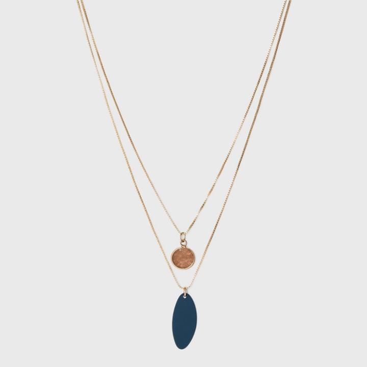 Semi-precious Pink Moostone And Sprayed Metal Layered Necklace - Universal Thread Navy