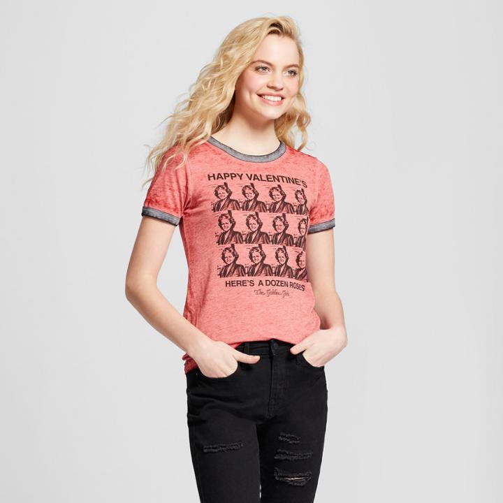 Women's The Golden Girls Here's A Dozen Roses Short Sleeve Ringer T-shirt (juniors') - Red