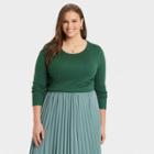 Women's Plus Size Long Sleeve Ribbed T-shirt - A New Day Dark Green