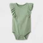 Baby Girls' Ruffle Rib Short Sleeve Bodysuit - Cat & Jack Sage Green Newborn