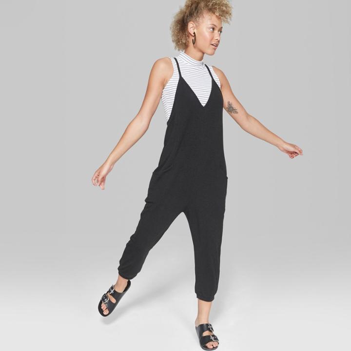 Women's V-neck Knit Jumpsuit - Wild Fable Black