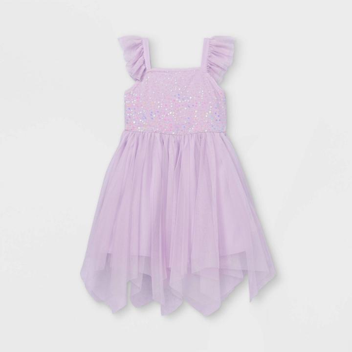 Girls' Flutter Sequin Short Sleeve Tulle Dress - Cat & Jack Light Purple