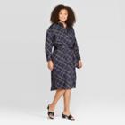 Women's Plus Size Long Sleeve Collared Midi Dress - Who What Wear Blue