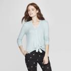 Women's Long Sleeve V-neck Rib Knit Button Front Top - A New Day Black
