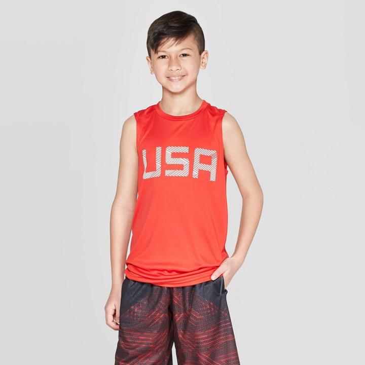 Boys' Graphic Sleeveless Tech T-shirt Usa - C9 Champion Red