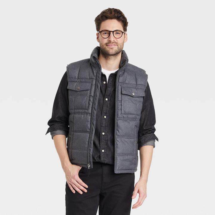 Men's Midweight Puffer Vest - Goodfellow & Co Charcoal Heather