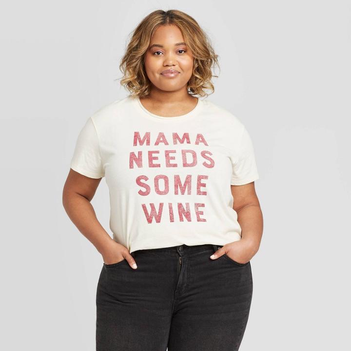Women's Mama Needs Some Wine Plus Size Short Sleeve T-shirt - Fifth Sun - Off White 1x, Women's, Size: