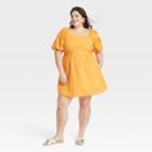 Women's Puff 3/4 Sleeve Dress - A New Day Orange