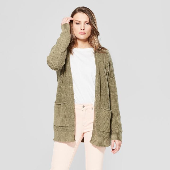 Women's Long Sleeve Cardigan Open Layering - Universal Thread Olive (green)