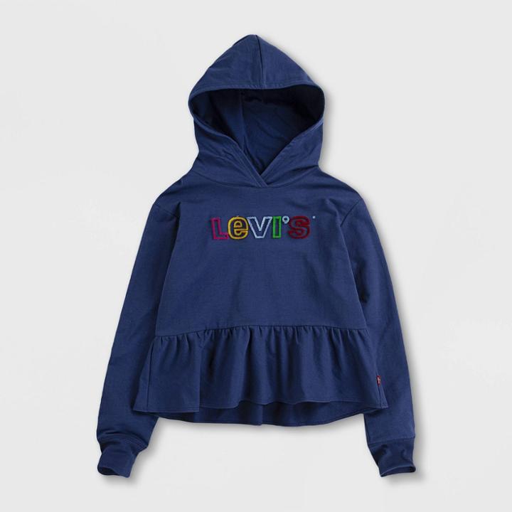 Levi's Toddler Girls' Cropped Ruffle Hoodie Sweatshirt - Blue