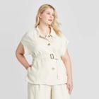 Women's Plus Size Short Sleeve Wide Lapels Utility Jacket - Who What Wear Off White 1x, Women's, Size: