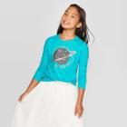 Girls' Long Sleeve Astronomically Awesome Graphic T-shirt - Cat & Jack Turquoise Xs, Girl's, Blue